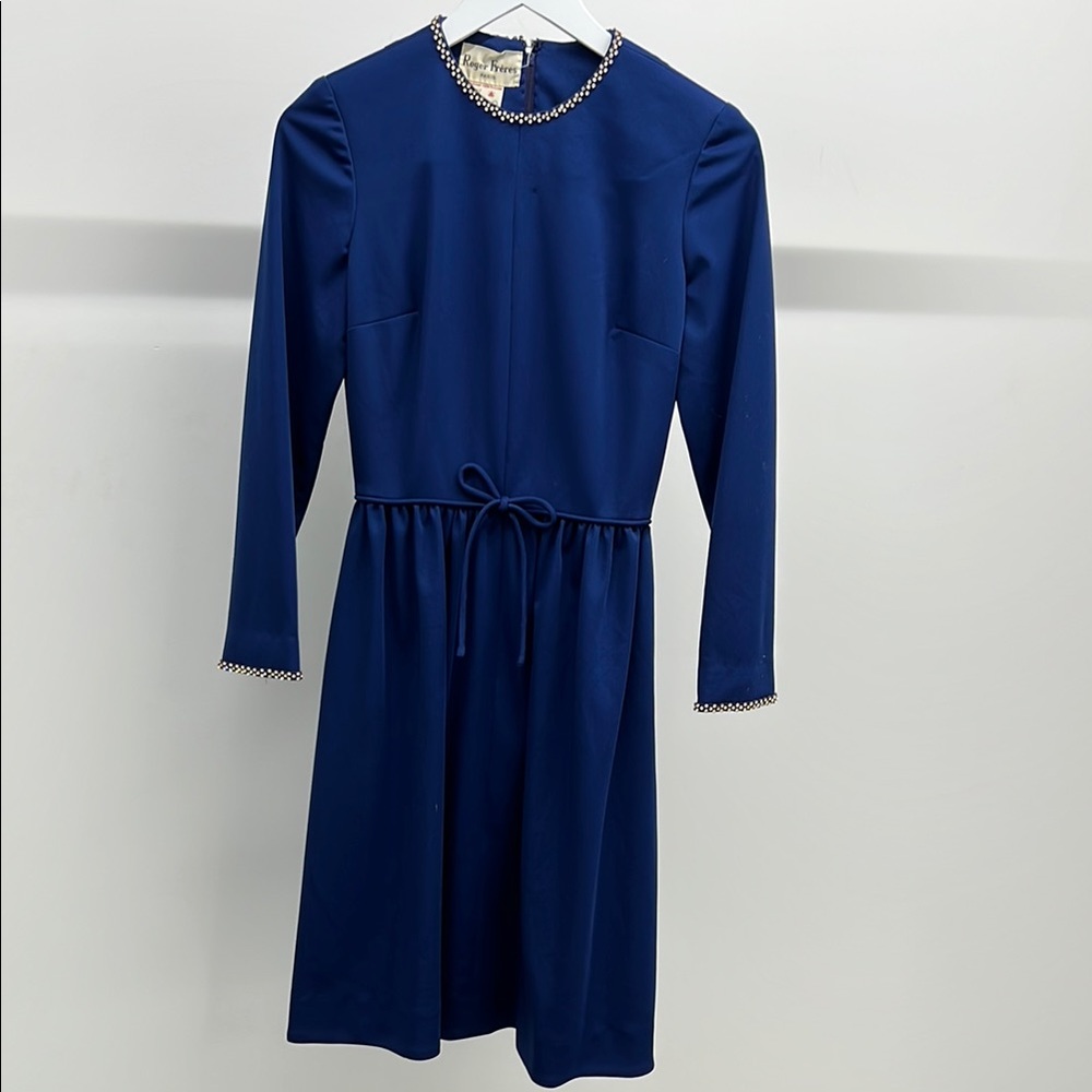 Blue Long Sleeve Embellished Dress
